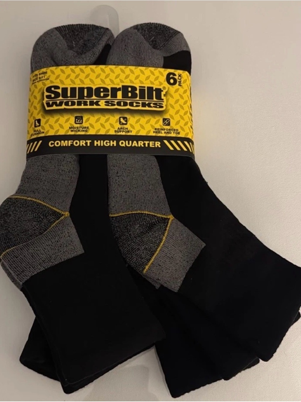 Superbilt Work Socks Mens 6 Pack Black